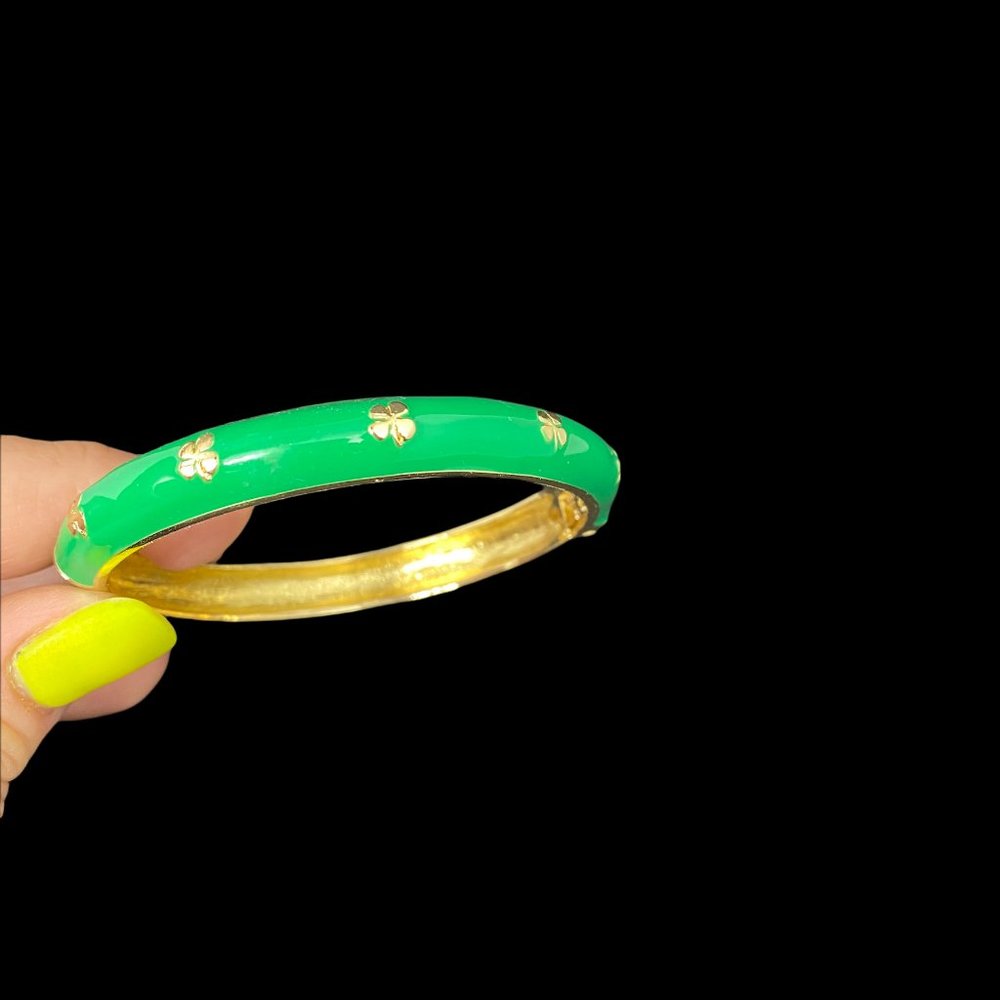 Green & Gold Four Leaf Clover Bangle Bracelet Stylish Bracelet